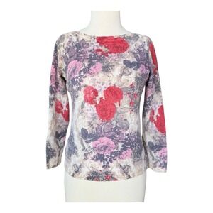 Talbots Women's Purple Paisley 100% Merino Wool 3/4 Sleeve Sweater Top Size M